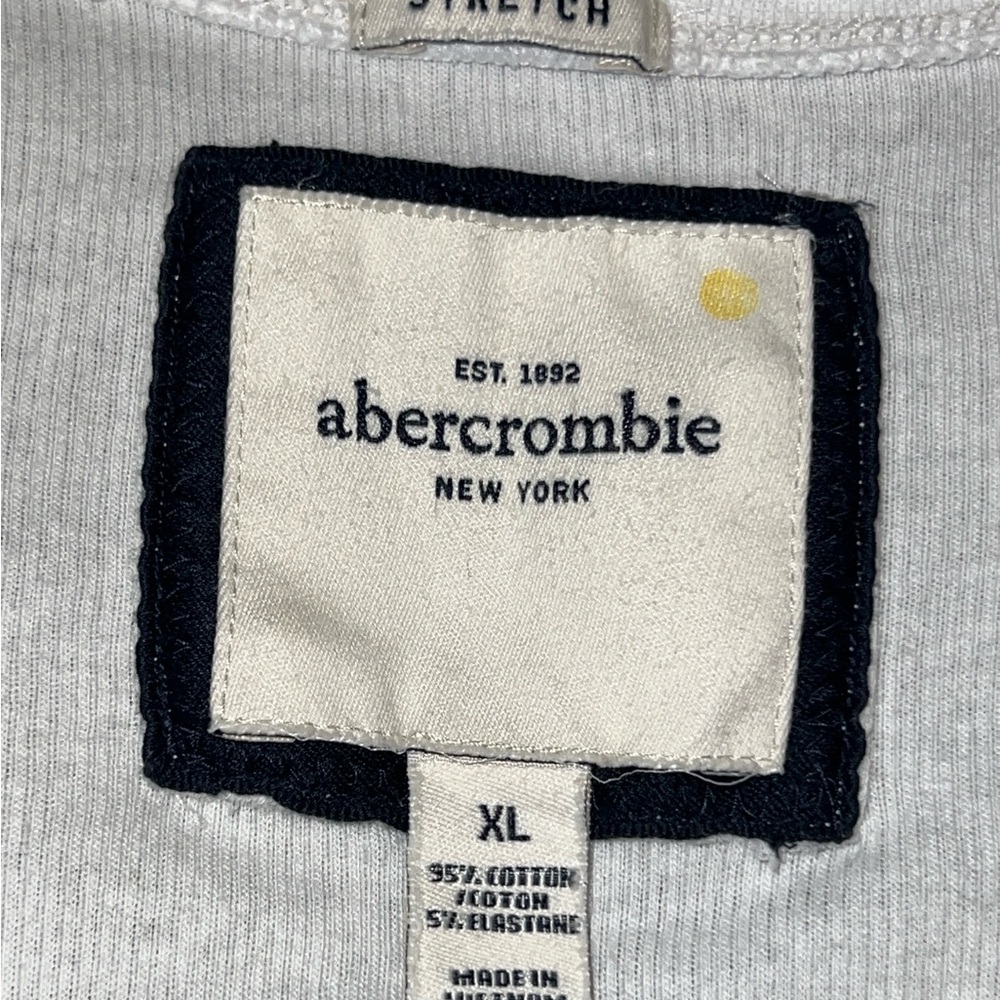 Y2K Abercrombie White Ribbed Henley Baby Tee Moose Logo Fitted XS/S (Kids XL) - Picture 6 of 6